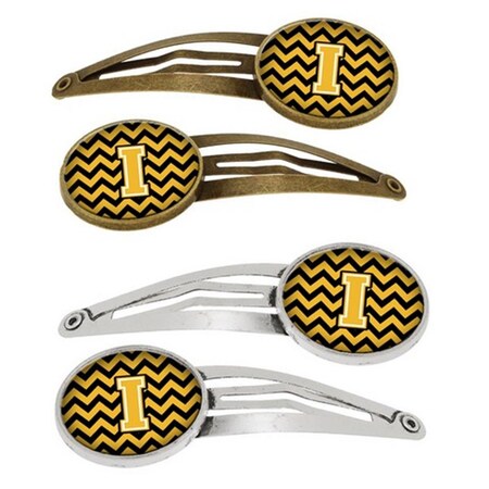 Carolines Treasures Letter I Chevron Black and Gold Barrettes Hair Clips, Set of 4, 4PK CJ1053-IHCS4